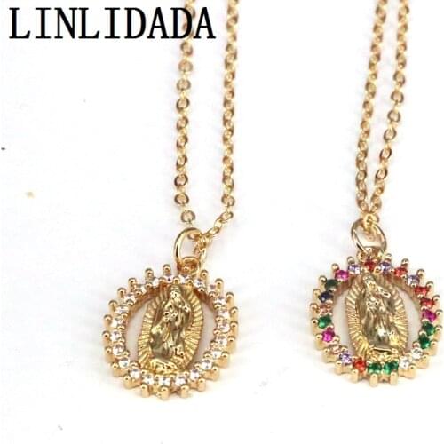 10Pcs, Rainbow / Clear CZ Virgin Mary Necklaces For Women Crystal Necklace Chain Copper Jewelry