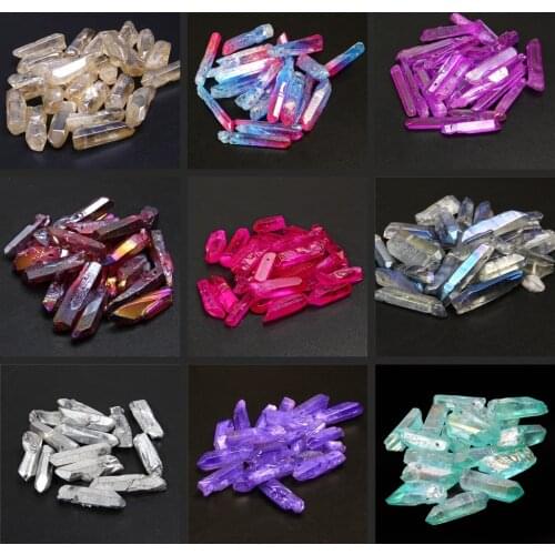 10pcs Natural Quartz Raw Crystal Stick Beads Charms Point Pendant Beads Top Drilled Stick Points Beads for Jewelry Making DIY