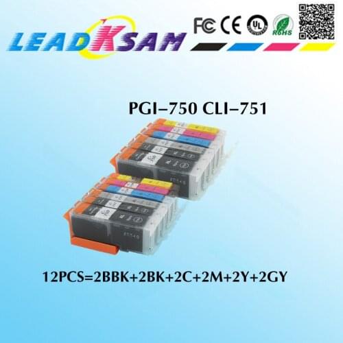 12pcs PGI-750 CLI-751 ink cartridge compatible for CANON PGI750 CLI751 PGI 750 PIXMA MG5470 MG6370 IP7270