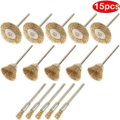 15pcs 15mm Brass Wire Wheel Brush Pencil Cup Brush Rotary Tool For Drill Metal Rust Removal Polishing Brush Weld