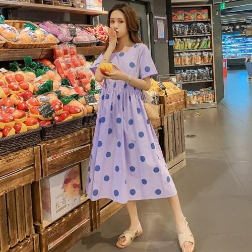 2021 Drawstring Waist Maternity Dress Polka Dot Cotton Dress Plus Size Pregnant Women Summer Dress Short Sleeve Square Collar