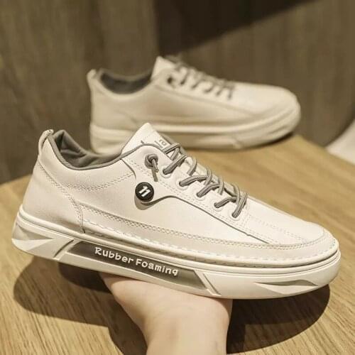 2021 Spring Mens Casual Leather Shoes Low Top Skateboarding Shoes Breathable Sports Versatile Student shoes