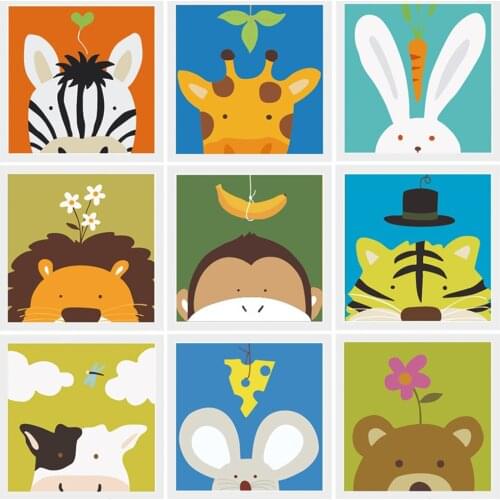 20x20cm DIY Paint By Number Chilren Canvas Painting Kits Painting By Numbers For Kids WIth Frame Animals Wall Art Decor For Gift