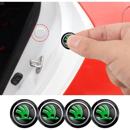 4Pcs PVC Car Logo Stickers Door Shock Soundproof Patch Accessories For Skoda Fabia Octavia Rapid Kodiaq Karoq Superb Kamiq Scala