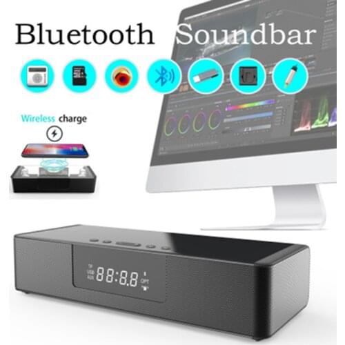 4000 mAh Home Theater Wireless Bluetooth Speaker Column for Computer Soundbar Music Center with Wireless Charger Clock Speakers