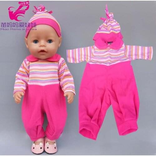 43cm Baby Doll stripe rompers hat clothes for children girl doll bebe toys clothes