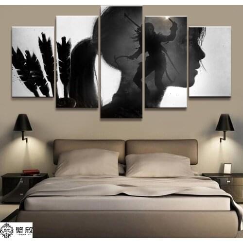 5 Panel Tomb Raider Lara Croft Game Canvas Printed Painting For Living Room Wall Art Home Decor HD Picture Artwork Modern Poster