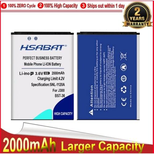 HSABAT 2000mAh Battery for Sony Ericsson J300 K510i Z550a K310 J300C X0001 Z550C K320 K310i W200 Z550i Z558 k310c k510c BST-36