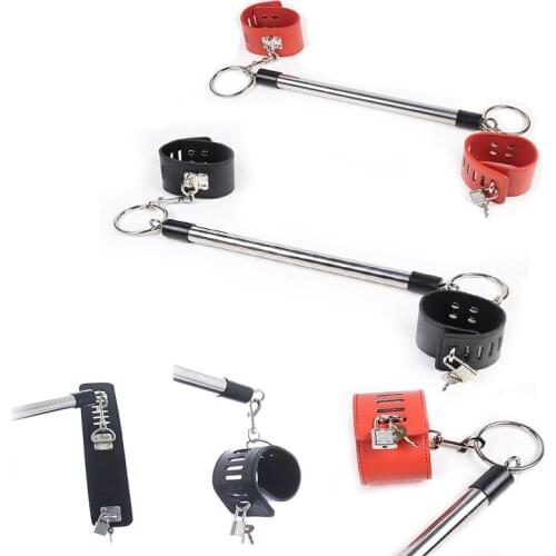PU Leather & Metal Detachable Spreader Bar Handcuffs Ankle Cuffs Restraints Slave Set Open-leg New Sex Toys for Couples
