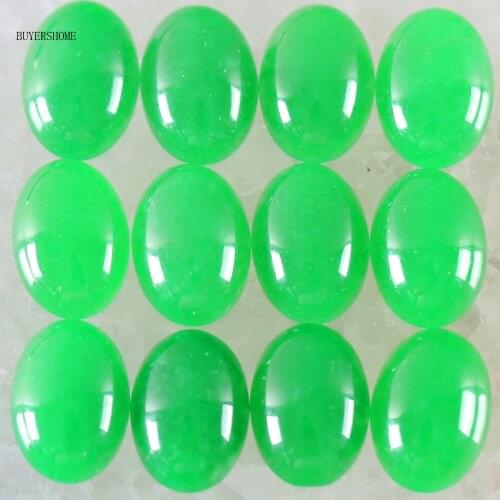 BUYERSHOME 10Pcs 13x18MM Natural Stone Green Jad No Drilled Hole Oval Cabochon CAB Bead For DIY Jewelry Making Ring K1598