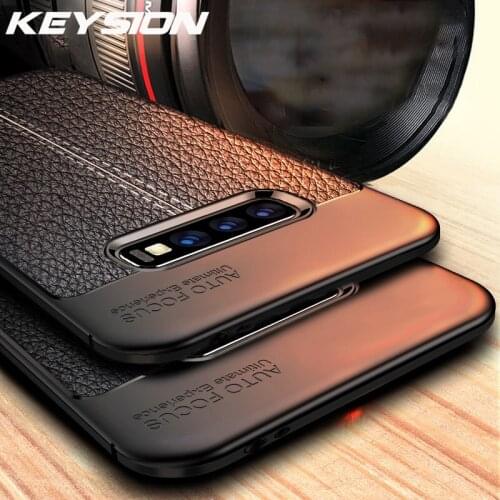 KEYSION Phone Case for Samsung Galaxy S10 Plus S10e S9 Note 9 Leather Texture Soft TPU bumper Back Cover for S10 5G S10+ Note 8
