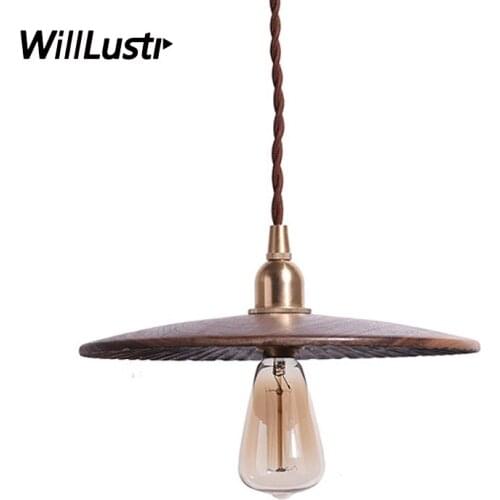 Handmade wood pendant lamp engraved walnut wooden shade brass suspension light nordic retro lamp fixture bedroom hotel bedside