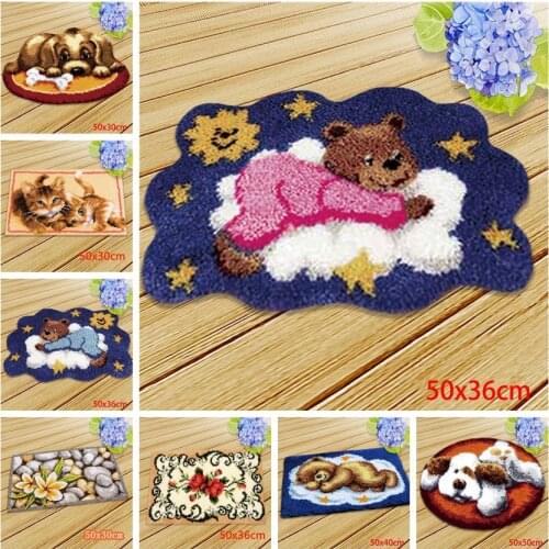 Cute Bear Dog Cat Carpet animal Embroidery Pillow Knooppakket Needlework Set Latch Hook Cushion Button Package knoopkussen