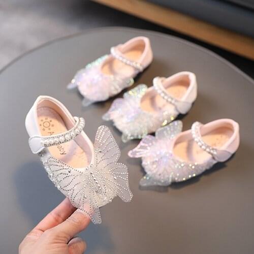 New Kids Leather Shoes For Wedding Party Performance Lace Butterfly Low-Top Casual Flexible Sole Outdoor Soft Bottom Sneakers