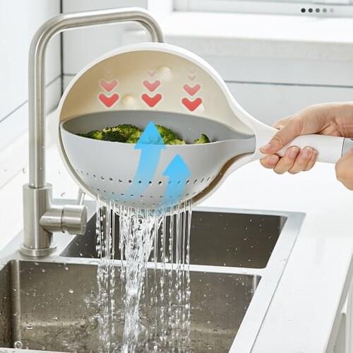 Double Plastic Drain Basket Handle Double Layer Kitchen Fruit Vegetable Food Washing Strainer Plastic Quick Draining Basket