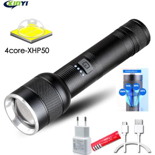 20000LM 4 Core XHP50 Super Bright LED Flashlight Lamp Beads Waterproof Zoomable Torch Suitable for Adventure, Camping, Cycling