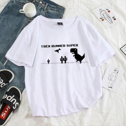 O-neck short sleeve Lady T shirt Cartoon Dinosaur Fun print t-shirt 90s Girl Harajuku Tshirt Female Mujer