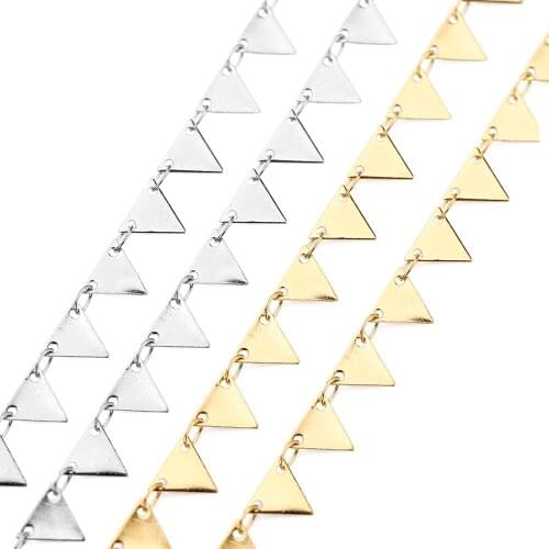 1 Meter 316L Stainless Steel Gold Steel Tone 6.5mm Hypoallergenic Geometry Triangle Bulk Chain for DIY Jewelry Making Findings