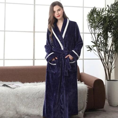 Womens Bathrobes Warm Winter Lady Terry Sleepwear Soft Solid Long Sleeve Robes For Women Fluffy Kimono Dressing Gown