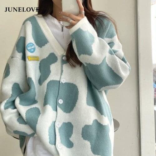 JuneLove Cardigan Women Autumn Coat Y2k Tops Korean Fashion Oversize Clothing Streetwear Buttons Knitting Long Sleeve Outwears