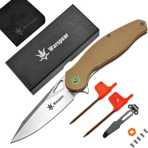 Warspear WP502T Flipper Pocket Folding Knife Ceramic Ball Bearings 14C28N Blade Micarta Handle Tactical Survival Camping Knife