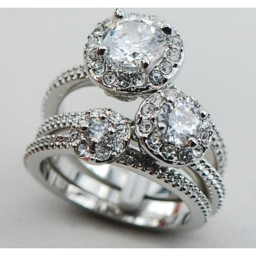 White Crystal Zircon 925 Sterling Silver Top Quality Fancy Jewelry Engagement Wedding Three Ring Size 6 7 8 9 10 F1119