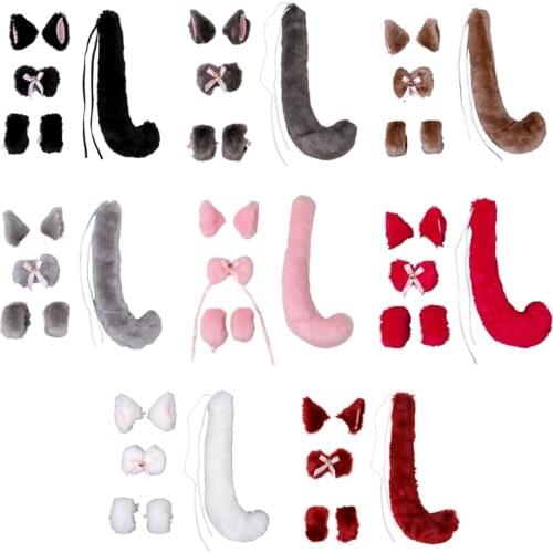Cat Cosplay Costume 6 Pcs Kitten Ear and Tail Set with Collar Bow Tie Wristlet Anime Lolita Gothic Set My19 21 Dropshipping