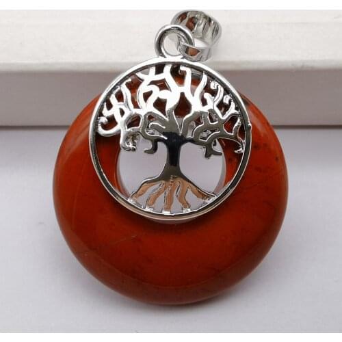 Red Rainbow Stone GEM Circle Tree of life Pendant Woman Jewelry S311