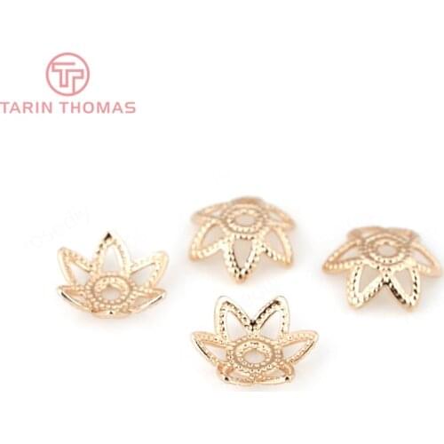 10PCS 8MM 24K Champagne Gold Color Plated Brass Flower Beads Caps High Quality Diy Jewelry Accessories