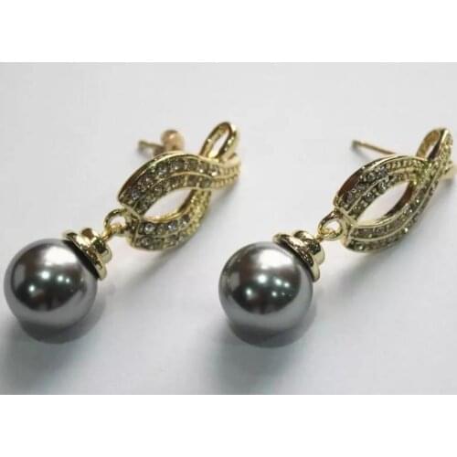 Fashion temperament female grey shell pearl 12mm gold plated earrings