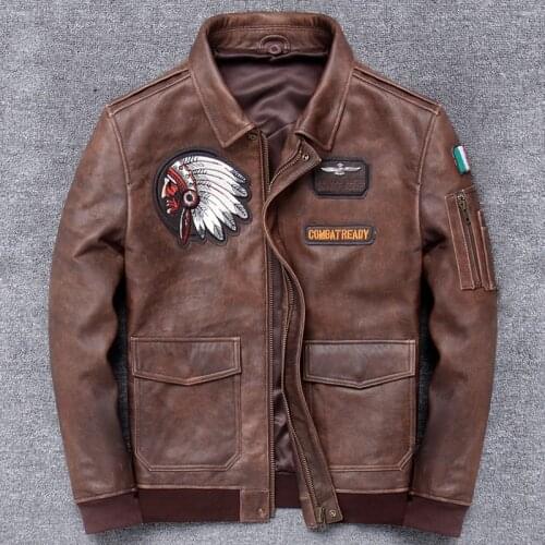 DHL Free Shipping Brand Indian Embroidery Genuine Leather Jacket Mens Vintage Brown Plus Size Natural Sheepskin Autumn Coat