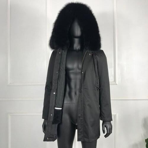 Winter Jackets Coats Men Real Fox Fur Collar Rabbit Fur Lined Hooded Classic Business Fur Parkas