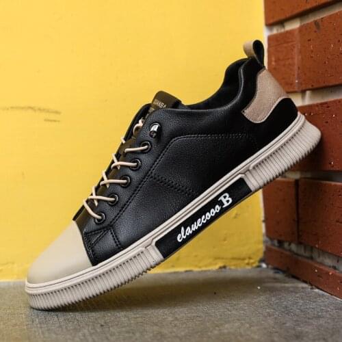 Men Casual Shoes White Black Lace-up Sneakers 2020 New Arrival Man Shoes Platform Pu Leather Leisure Shoes Soft Nonslip Design