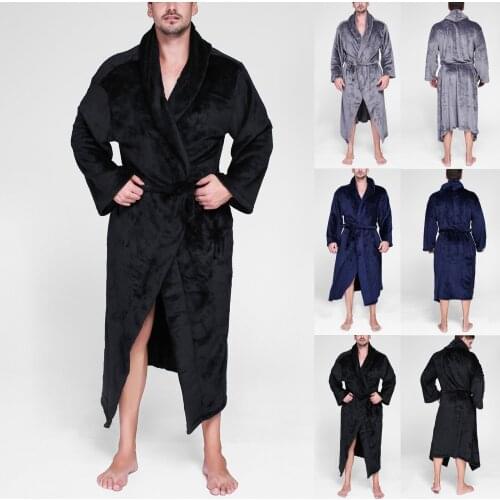 Mens Fleece Bathrobe Autumn Winter Flannel Nightgown Long Sleeve Hooded Bathrobe Soft Lounge Wear Housecoat Male Pajama 2021