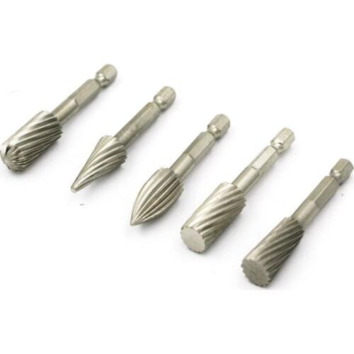 5Pcs 1/4" Hex Shank High Speed Steel Rotary Burr File Rasp Drill Bits Woodworking Tool Set for Electric Grinder Rotary Tool
