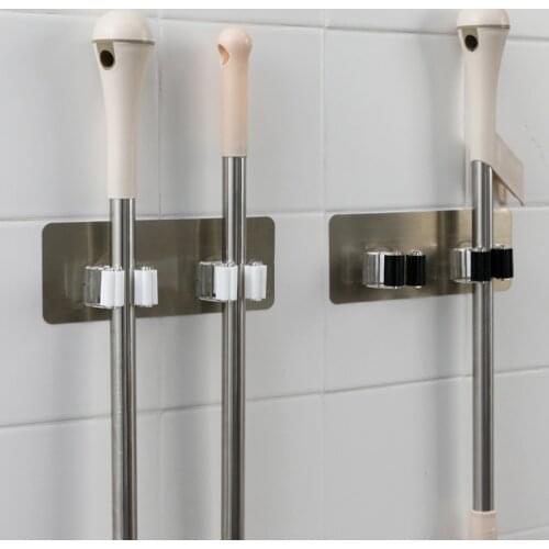 Wall Mounted Mop Rack Clip Multifunction Bath Storage Hook Kitchen Pot Spatula Holder Hanger Multi-Purpose Organizer Storage