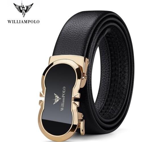 WilliamPolo 2021 new style Genuine leather Men Belt high quality luxury cowhide Fashion alloy Automatic Buckle casual business