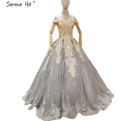 New Grey High-end Sleeveless Glitter Wedding Dresses 2020 Off Shoulder Sexy Sequined Beading Fashion Bridal Gowns Real Photo