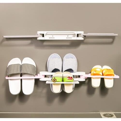 Plastic Folding Bathroom Slippers Storage Organizer Rack Behind Toilet Door Punch Free Wall-Mounted Drain Sticking Towel Holder
