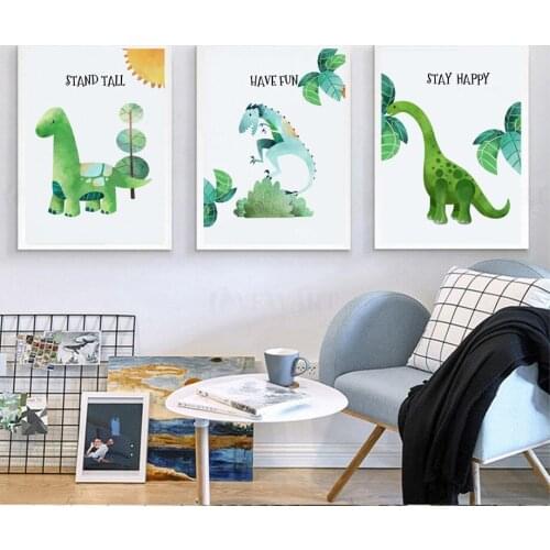 Plant Moon Cartoon Dinosaur Dragon Sabertooth Nordic Posters And Prints Art Canvas Painting Wall Pictures For Kids Room Decor