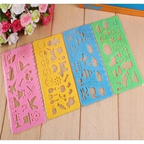 4pcs/set Straight Plastic Ruler Geometric Hollow Cutout Drawing Painting Measure Tool for Studying Designing