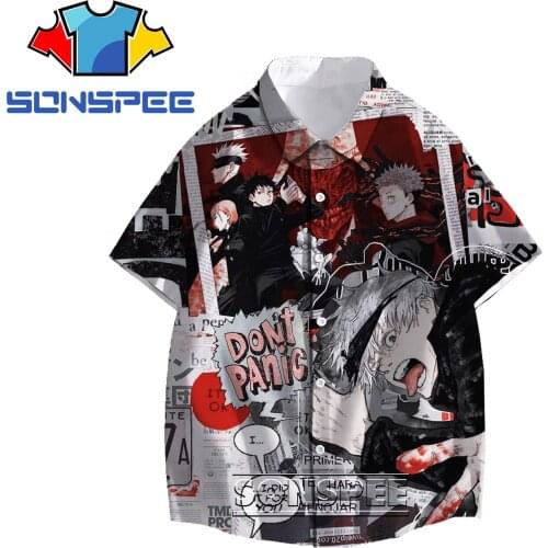 SONSPEE 3D Anime Fighting JiuJitsu Kaisen Japanese Casual Shirt Mens Womens Cartoon Poster Oversized Loose Cartoon Short Sleev