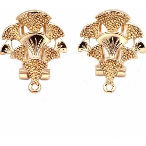 Earrings Post with Loop Hanger Filigree Flower Base Blanks DIY Dubai Gold color African Clip Stud Earrings Jewelry Findings