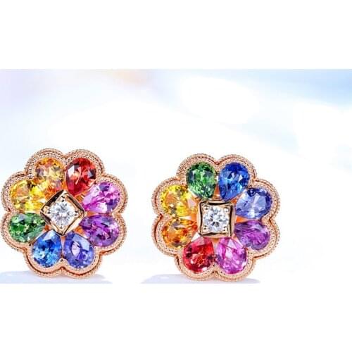 Mystic Rainbow Crystal Stone Flower Earrings Multicolor Zircon Stud Earrings Vintage Bridal Rose Gold Wedding Earrings For Women