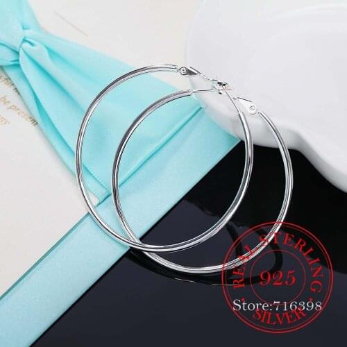 100% 925 Sterling Silver Hoop Earring Korean Big Round Circle Vintage Party Earrings for Women Wedding Party Jewelry Gift 2020