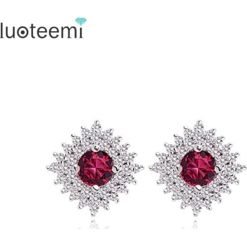 LUOTEEMI 2014 New Design Fashion Square Luxury Halo Cubic Zirconia Earring for women Wholesale Bridal Dress Accessories Jewelry