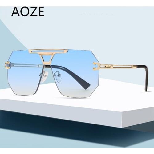 Retro rimless sunglasses mens glasses womens large-frame fashion glasses metal frame