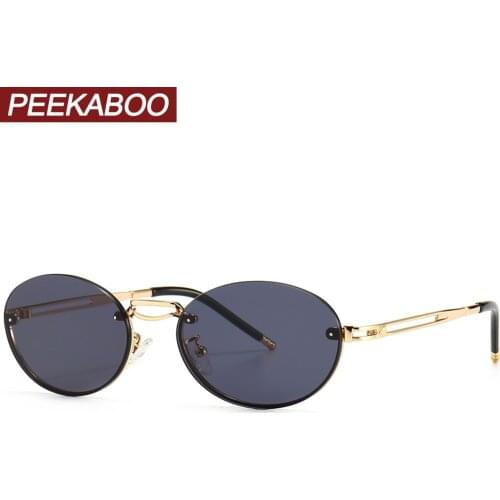 Peekaboo rimless retro sunglasses oval man half frame uv400 metal gold round sun glasses for women frameless brown summer style