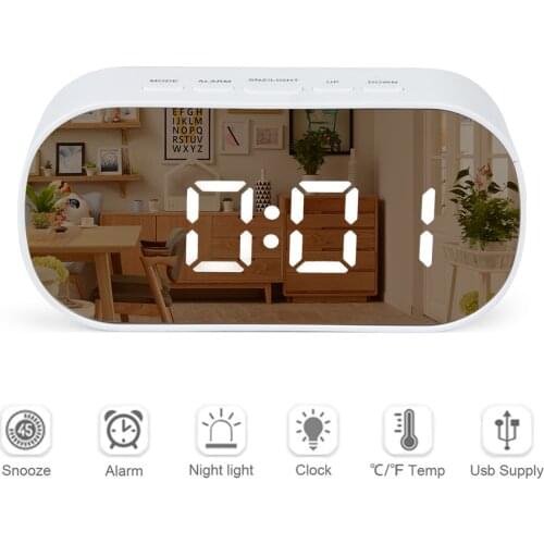 Led Alarm Clock Mirror Digital Table Clock Night Light Snooze With Temperature Electronic Despertador Home Decor