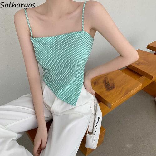 Sexy Party Camisoles Women Slim Fit Plaid Irregular Backless Elegant Stylish Tank Tops Ladies Summer Retro Ulzzang Streetwear OL